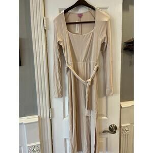 Francescas Ribbed Bodycon Midi Dress Women Small Beige Tan Wedding Easter Spring